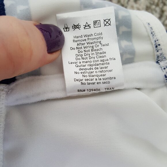 VENUS High Neck Zip Up Striped Sailboat Nautical Print Bikini Top Blue White 4 - Picture 9 of 9